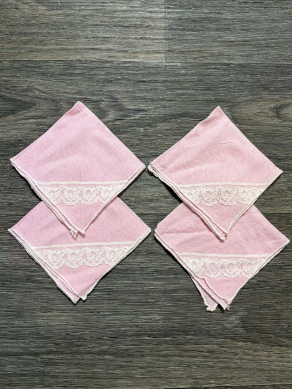 Set 4 Pink Linen Napkins With White Lace Trim Elegant Tea Party Cottagecore - Picture 6 of 13